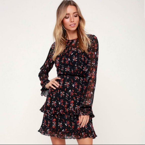 Lulus Dresses & Skirts - Lulus black red floral tiered ruffle dress